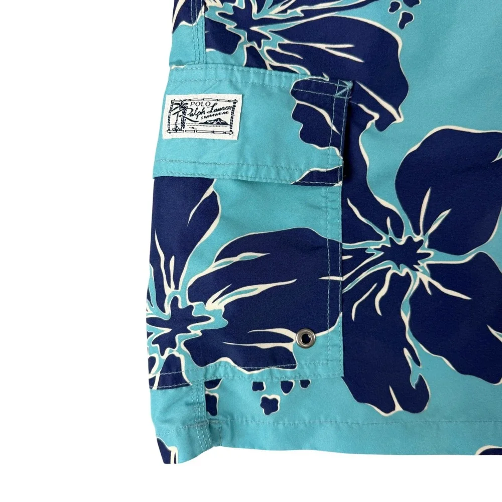 Polo Ralph Lauren Swim Shorts Mens‎ XL Blue Floral Boardshort Trunks Drawstring